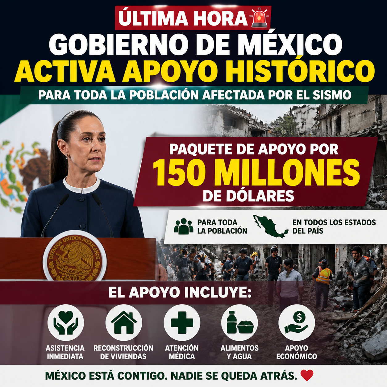 El Gobierno de México Anuncia Paquete de Apoyo de 150 Millones de Dólares para los Afectados por el Sismo