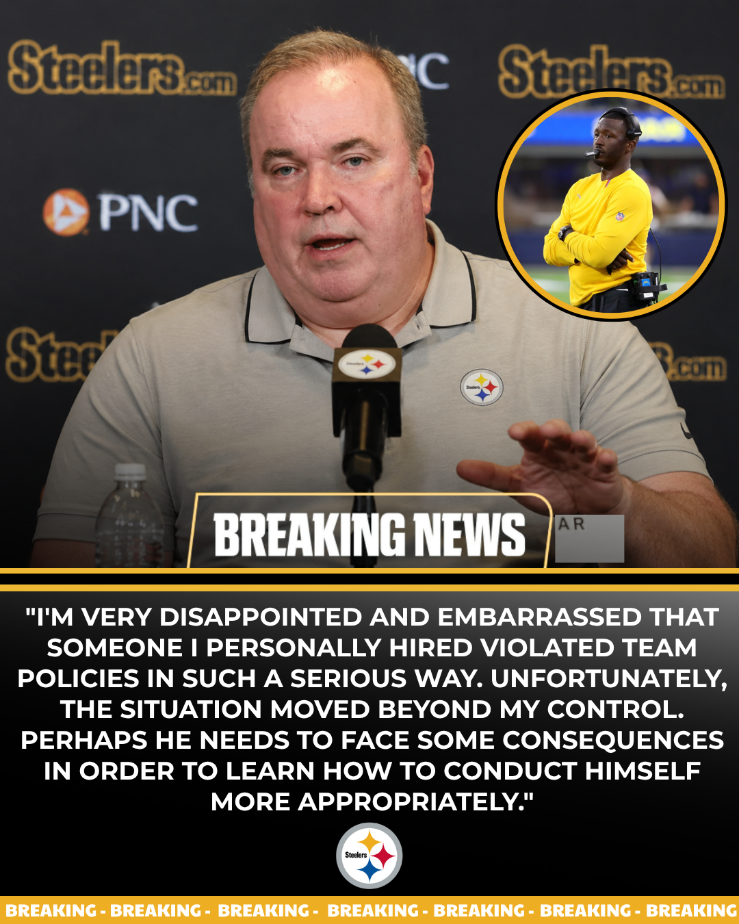 Adam Schefter Confirms: HC Mike McCarthy Reveals the Serious Reason the Steelers Were Forced to Fire a Coach He Personally Hired Less Than Three Months Ago