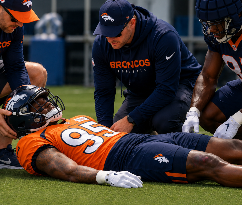 SAD NEWS: Broncos rookie superstar suddenly collapses on the practice field after intense physical drills and harsh weather conditions during the team's offseason workouts on Monday morning