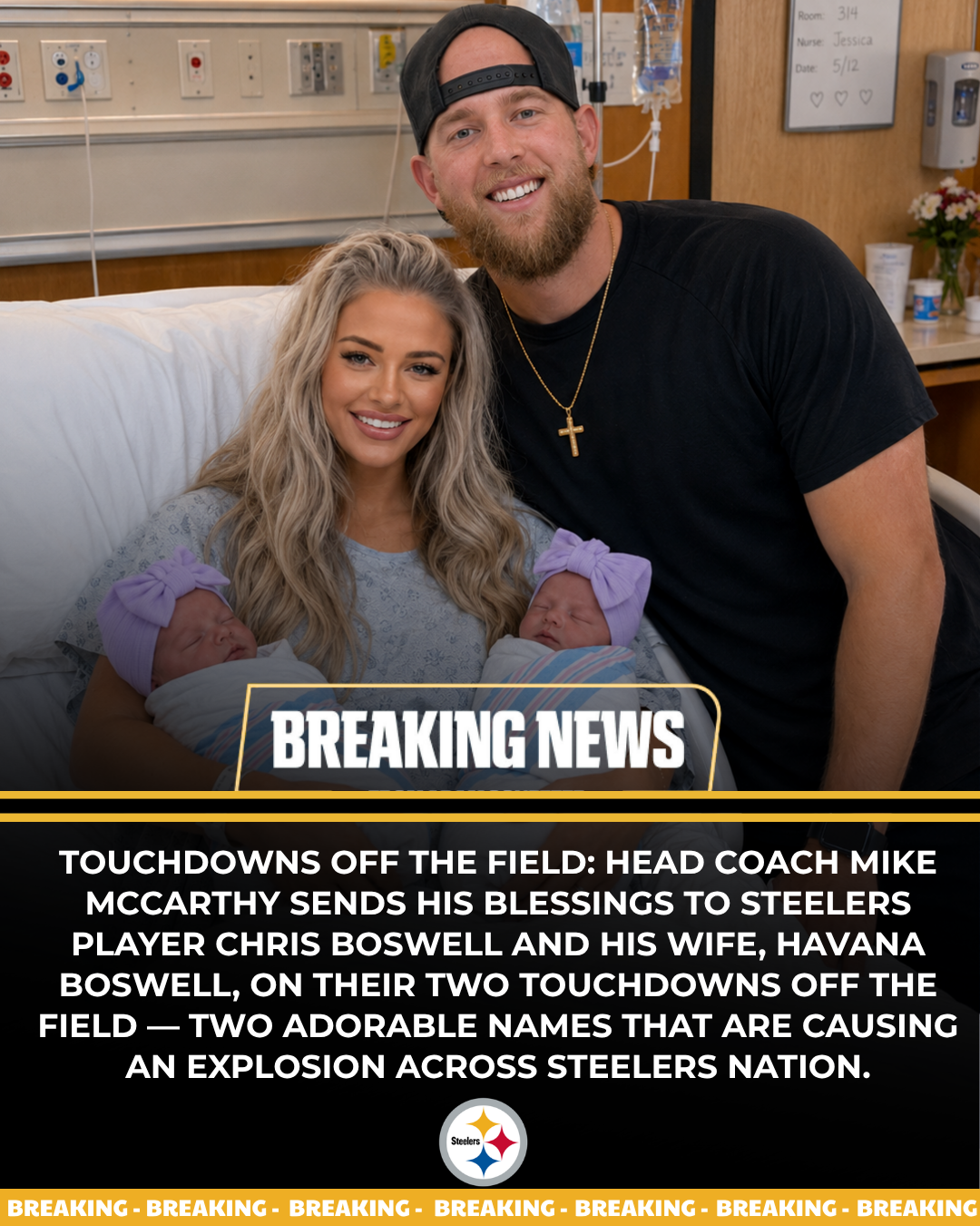 TOUCHDOWNS OFF THE FIELD: Head Coach Mike McCarthy Sends His Blessings to Steelers Player Chris Boswell and His Wife, Havana Boswell, on Their Two Touchdowns Off the Field — Two Adorable Names That Are Causing an Explosion Across Steelers Nation.