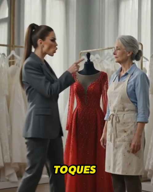 El silencio en la boutique es interrumpido por un grito despectivo. La mujer elegante señala el vestido rojo con desdén. No toques eso. Cuesta más que toda tu vida. Solo eres una empleada de arreglos.