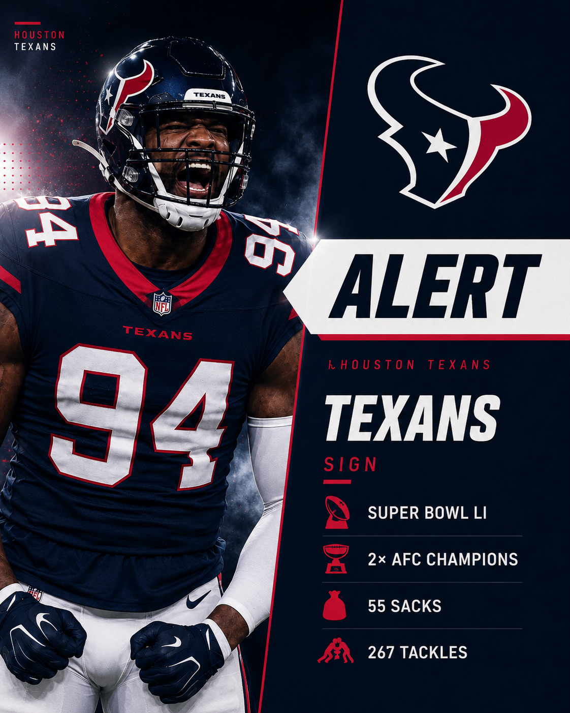 Just 24 Hours After Being Freed Up Salary Cap Space, Houston Texans Immediately Disrupt the NFL Trade Market - Acquiring Pro Bowl Superstar DE With 55 Career Sacks, per Adam Schefter Confirmation