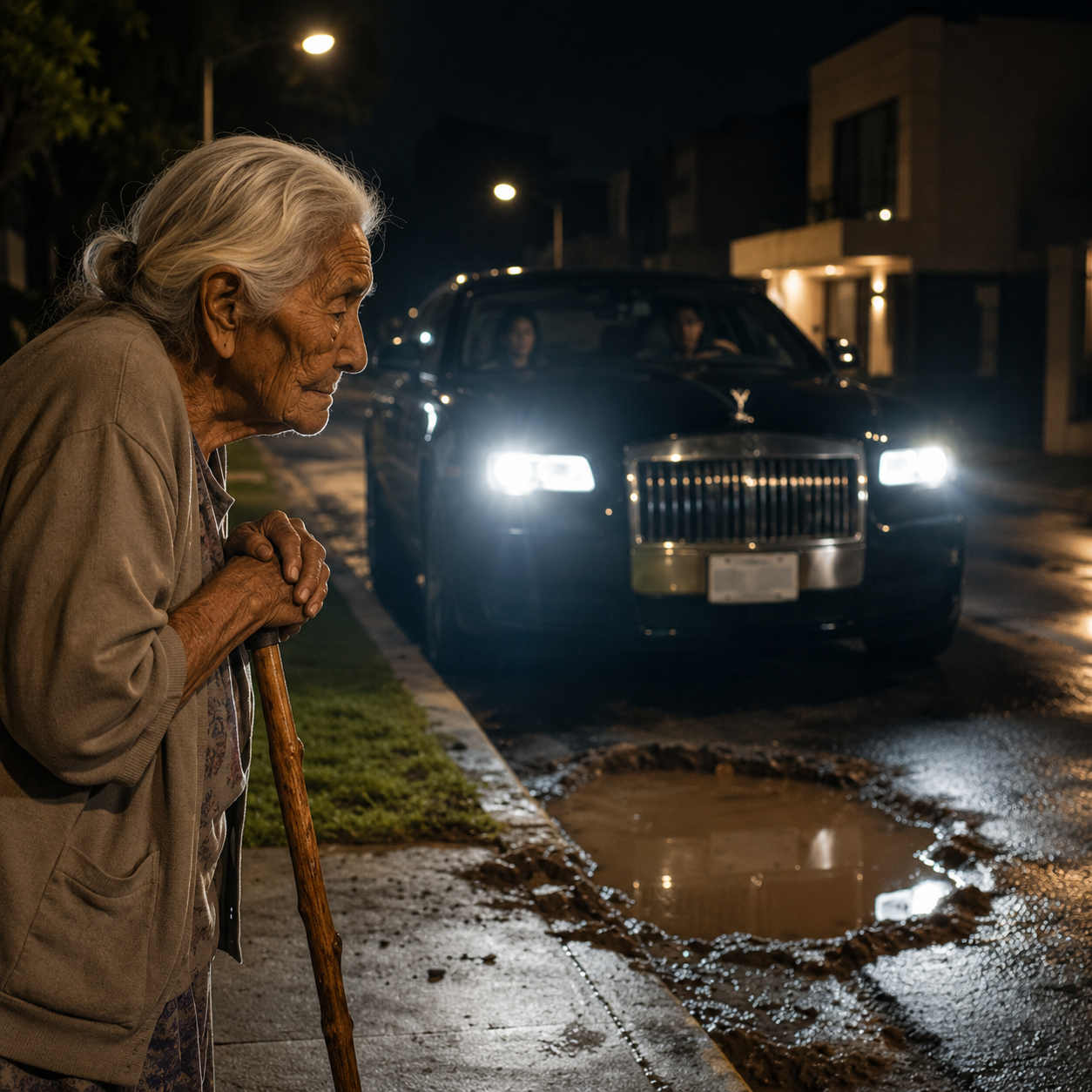 34H Le salpicaron lodo a una anciana pobre en una calle de lujo… ¡sin saber que era la madre del jefe biker!