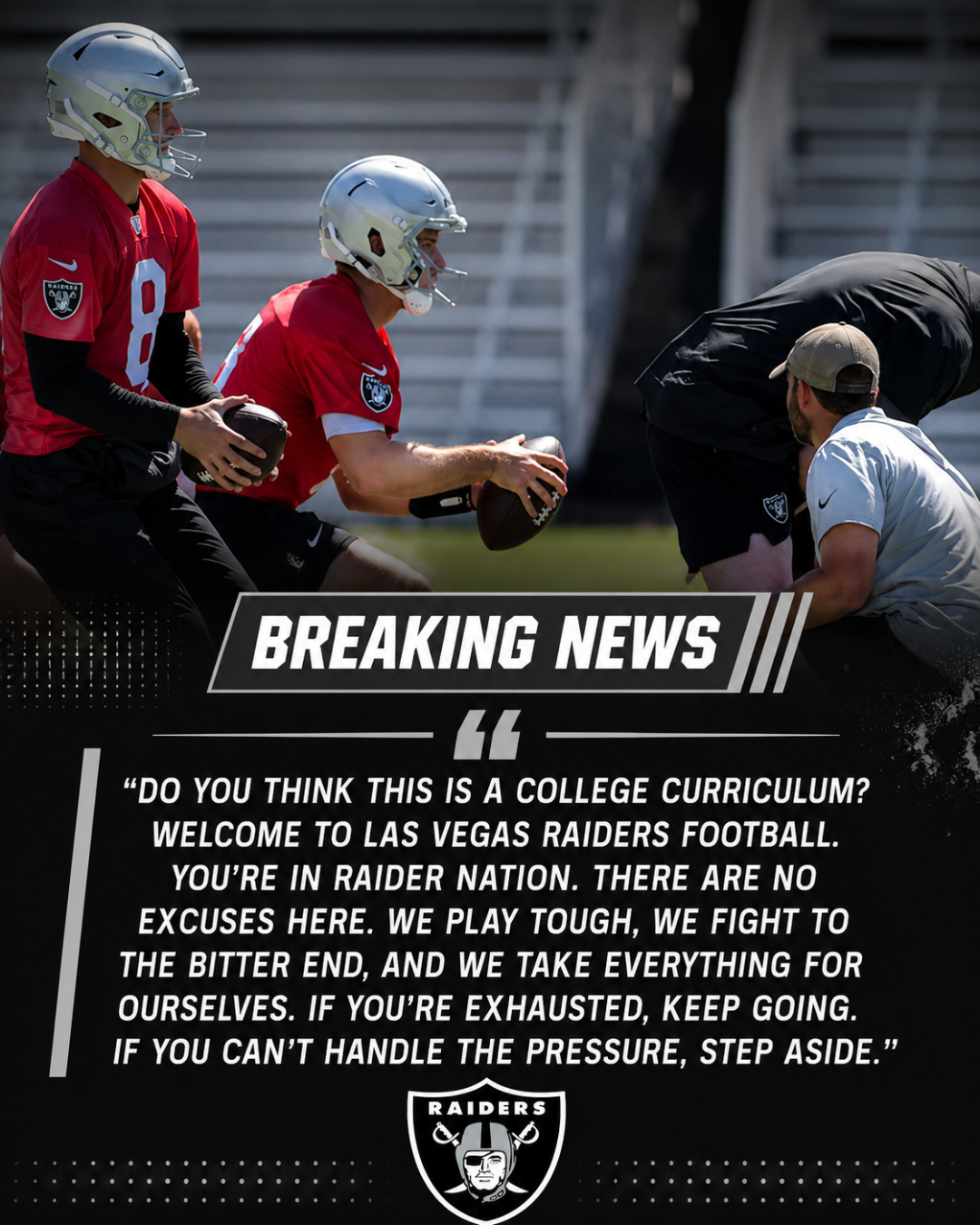 Fernando Mendoza berated the Raiders' new offensive rookie for complaining about the training load during the OTA season