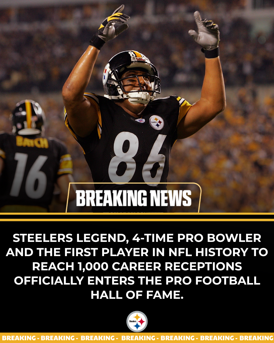 Steelers Legend, 4-Time Pro Bowler and the First Player in NFL History to Reach 1,000 Career Receptions Officially Enters the Pro Football Hall of Fame.
