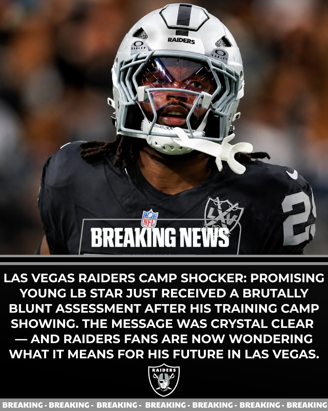 LAS VEGAS RAIDERS CAMP SHOCKER: Promising Young ILB Star Just Received a Brutally Blunt Assessment After His Training Camp Showing. The Message Was Crystal Clear — and Raiders Fans Are Now Wondering What It Means for His Future in Las Vegas.