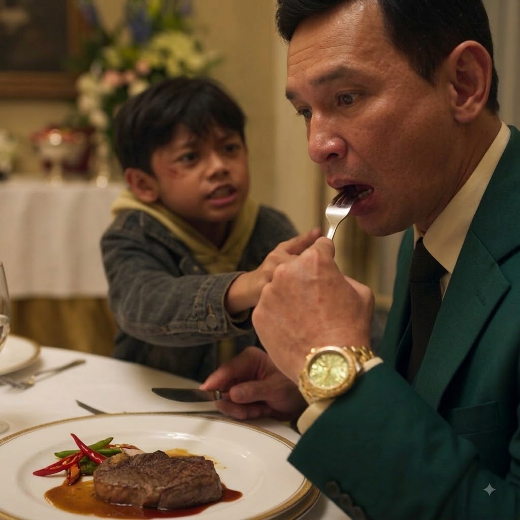 21IDPHH ANAK LAKI-LAKI BERPAKAIAN KUMAL TIBA-TIBA MENGHALANGI SEORANG MILIARDER MAKAN STEAK… DAN KEBENARANNYA MEMBUATNYA MERINDING!