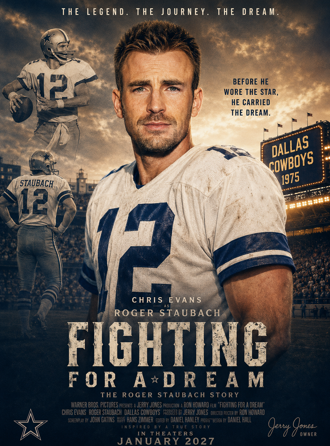 The Dallas Cowboys are bringing Roger Staubach’s legendary journey to the big screen in a new Ron Howard-produced film — and owner Jerry Jones is offering fans an exclusive AT&T Stadium benefit for seeing the movie, sending Cowboys Nation into a frenzy.