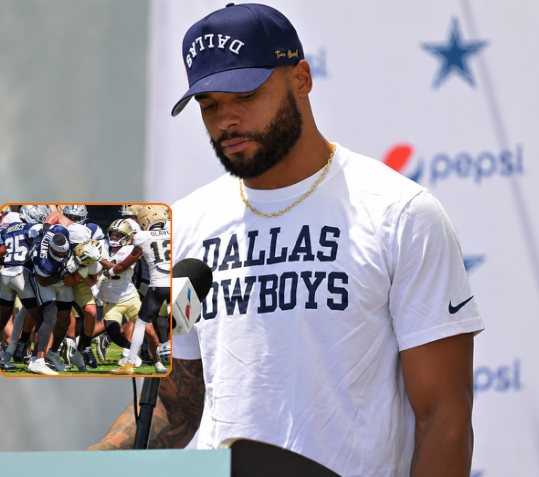El joven talento 3 veces All-SEC de los Cowboys sufre una lesión grave que podría terminar su carrera tras lanzarse a proteger al QB Dak Prescott durante la caótica pelea con los Saints — El video viral deja a todo Dallas en lágrimas