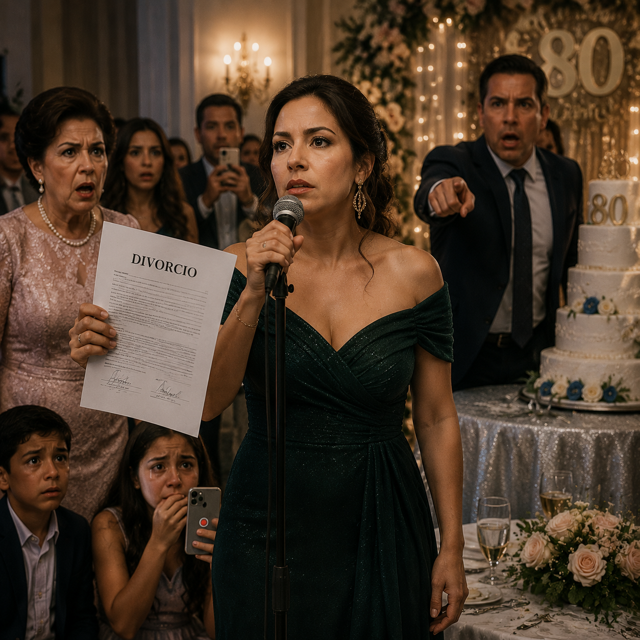 En los 80 años de mi suegra, mi esposo me dio el divorcio ante 60 invitados; tomé el micrófono y convertí su humillación en mi regreso