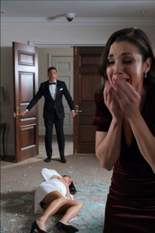 Her evil smile disappeared the moment she looked up. Instant karma!