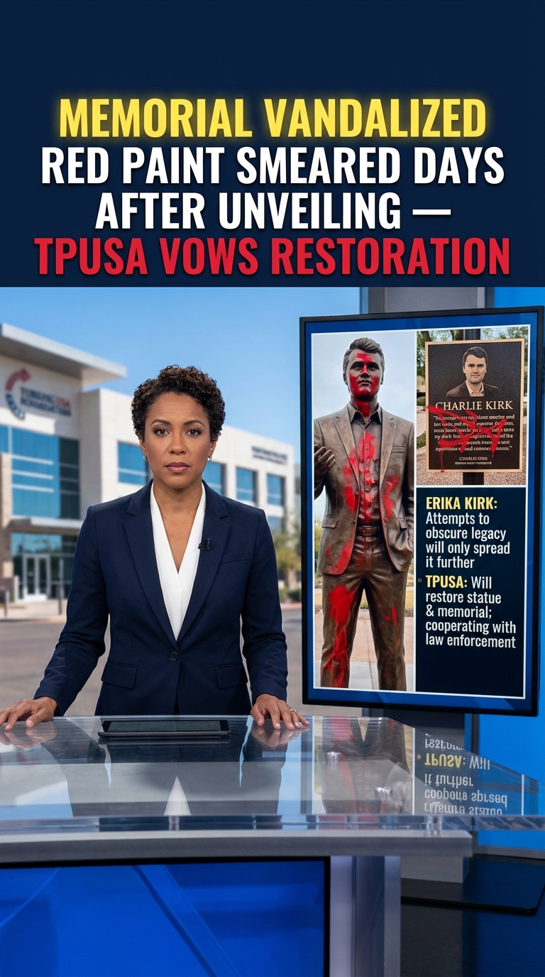Charlie Kirk Statue Vandalized Outside Turning Point USA Headquarters Days After Unveiling