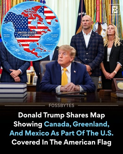 Trump Posts Map Showing Canada, Mexico and Greenland Under U.S. Flag, Sparking International Backlash