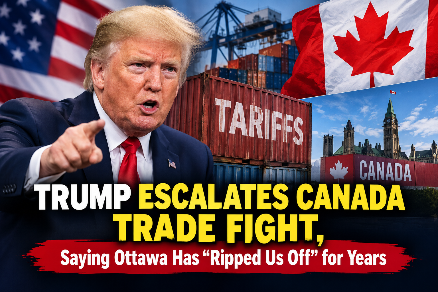 Trump Escalates Canada Trade Fight, Says Ottawa Has “Ripped Us Off” for Years