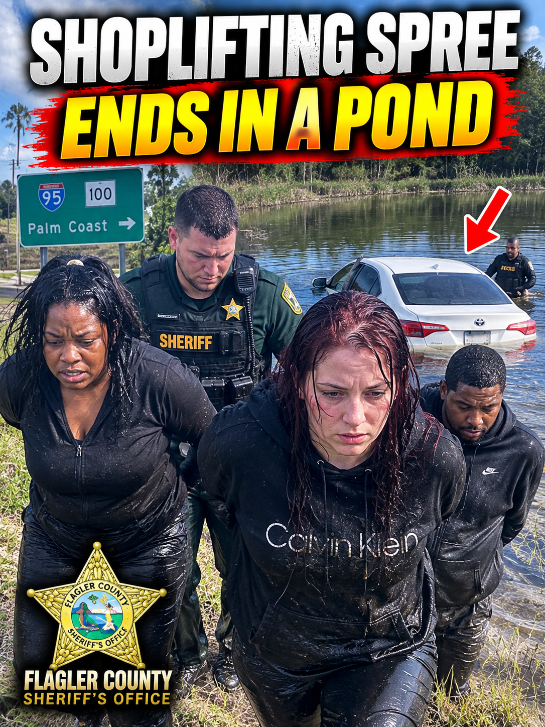 Shoplifting Crew’s Getaway Ends With Their Car in a Retention Pond