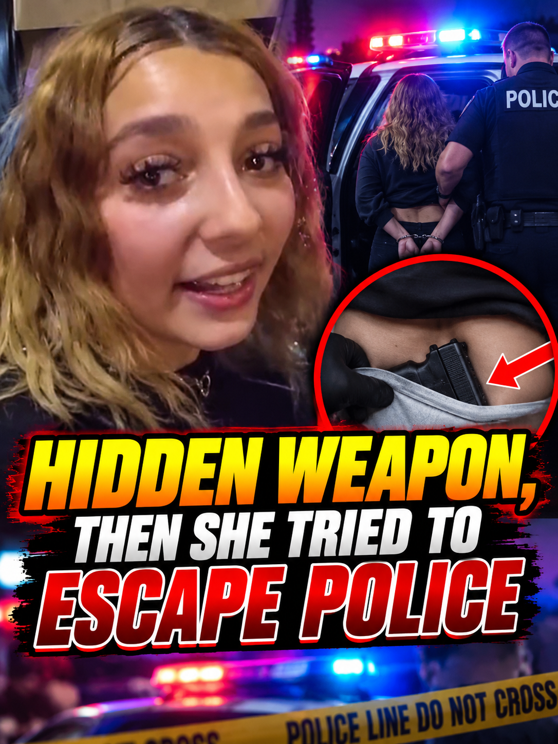 HIDDEN WEAPON, THEN SHE TRIED TO ESCAPE POLICE