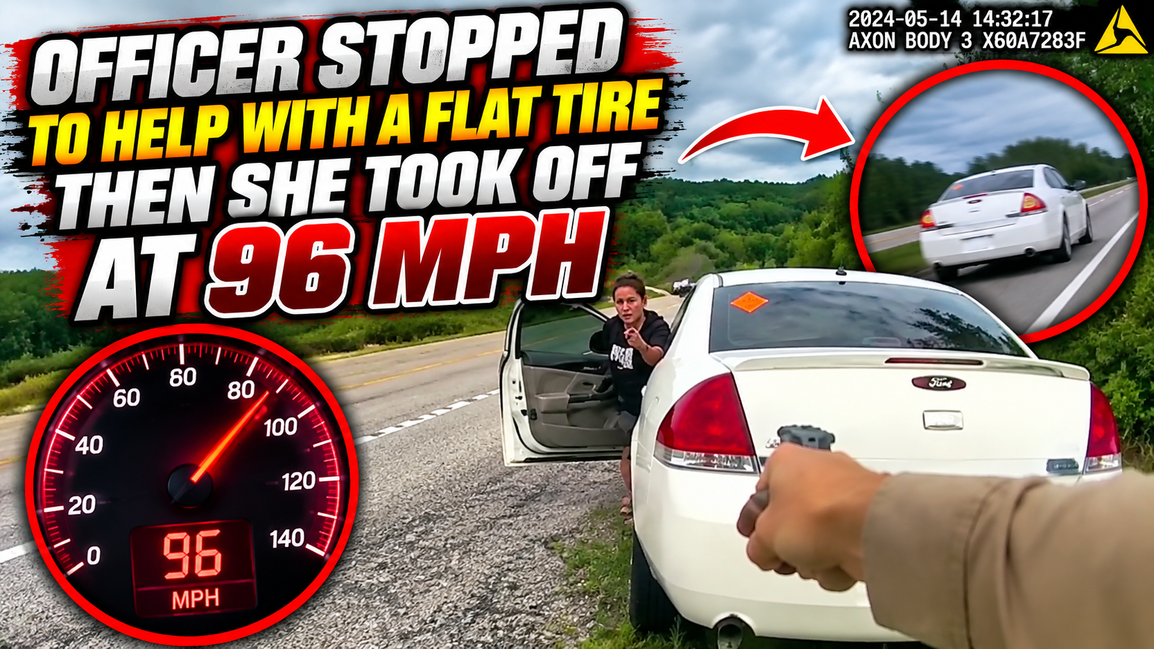 Officer Stopped to Help With a Flat Tire Then She Took Off at 96 MPH