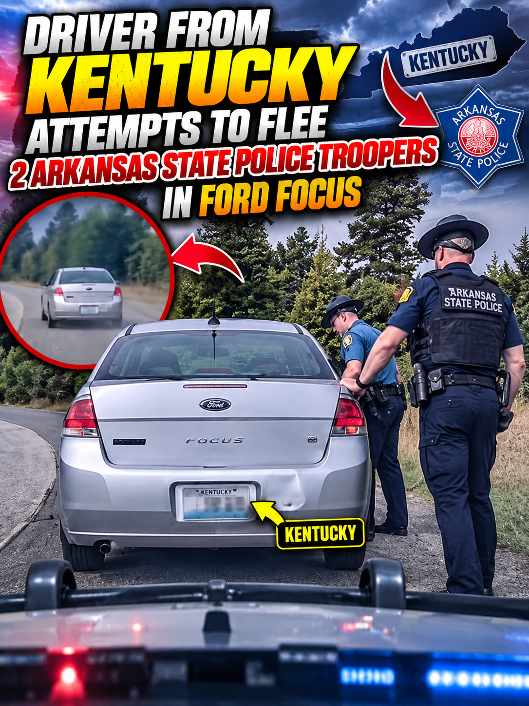 Driver from Kentucky attempts to flee 2 Arkansas State Police Troopers in Ford Focus