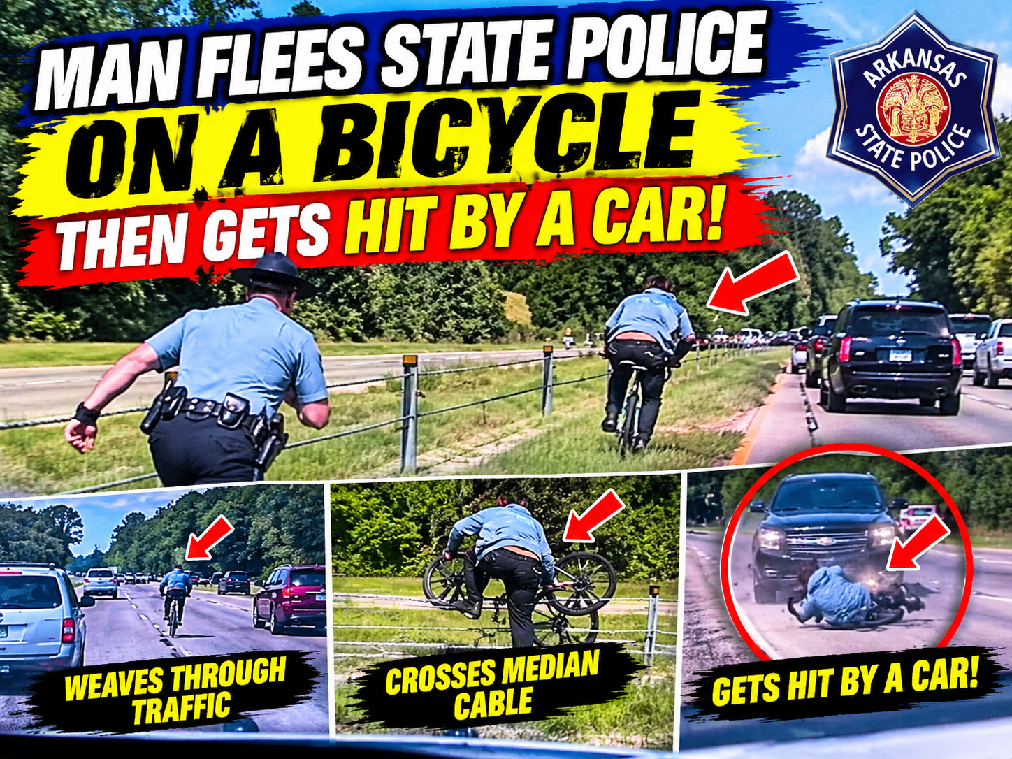 🚨 Man Flees State Police on a Bicycle — Then Gets Hit by a Car on the Interstate! 🚲🚔💥