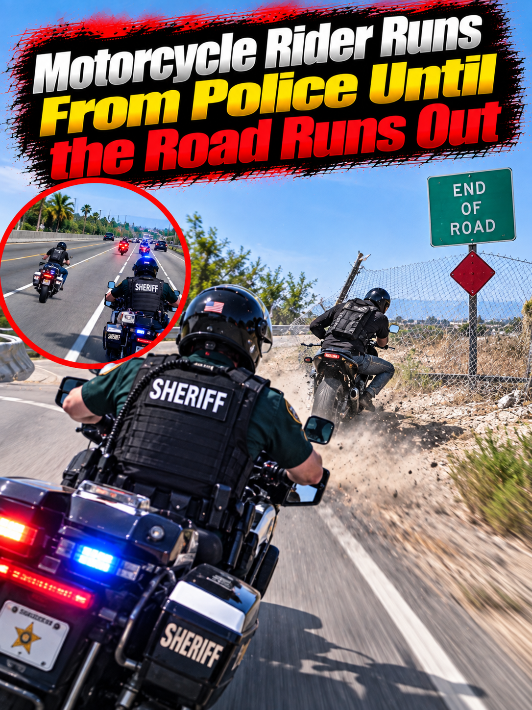 Motorcycle Rider Runs From Police Until the Road Runs Out