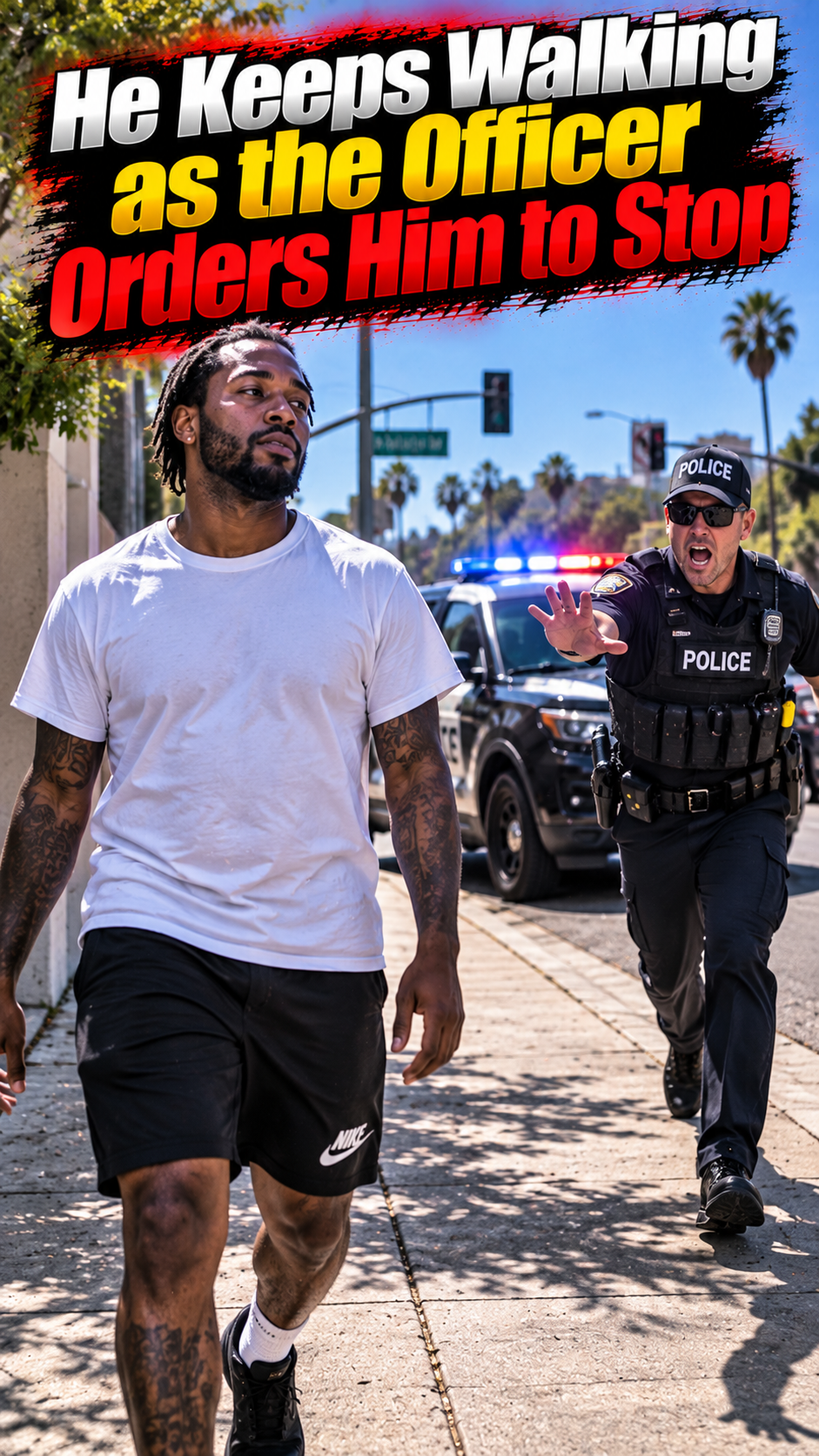 He Keeps Walking as the Officer Orders Him to Stop