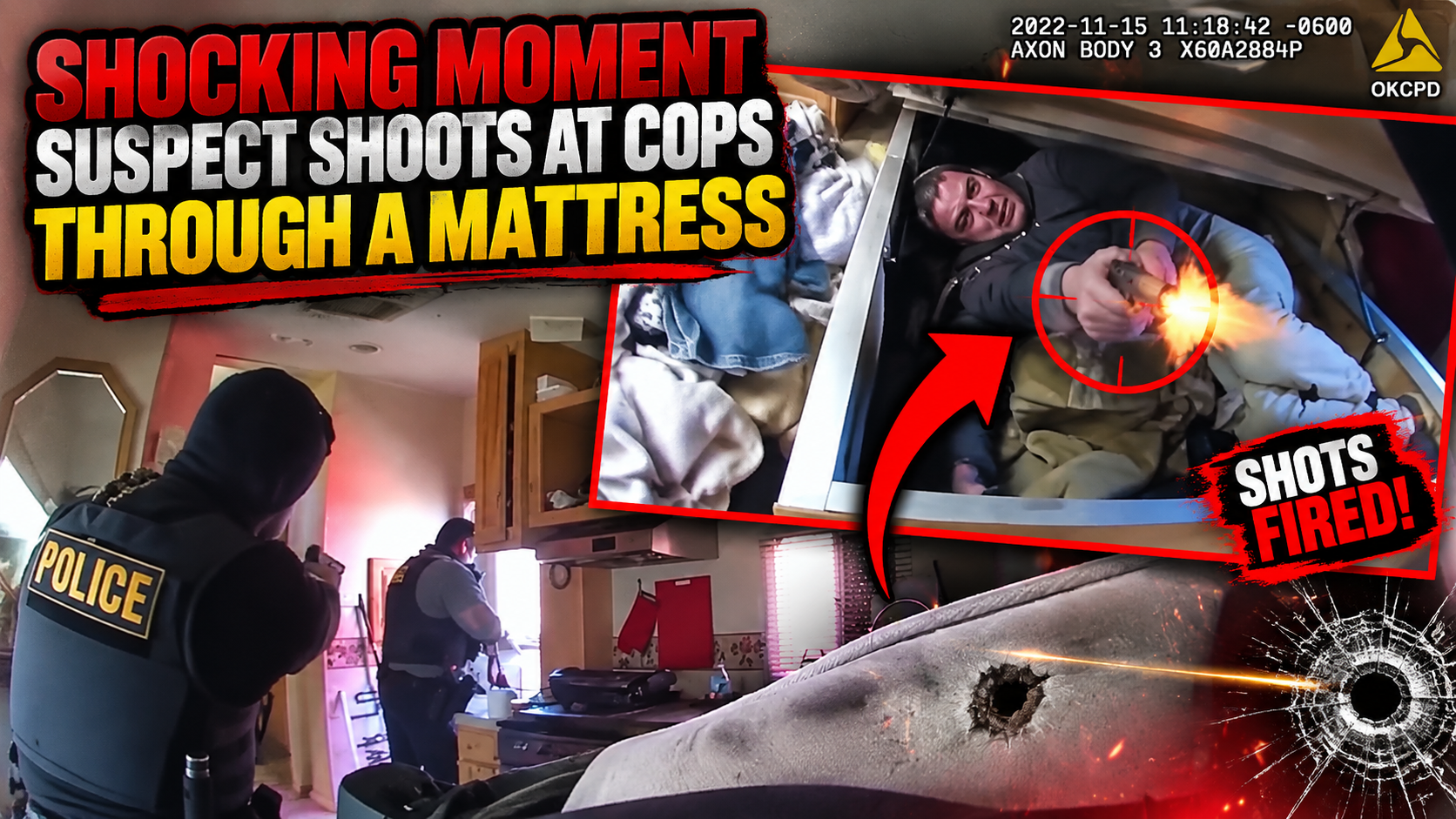 Shocking Moment Suspect Shoots At Cops Through A Mattress