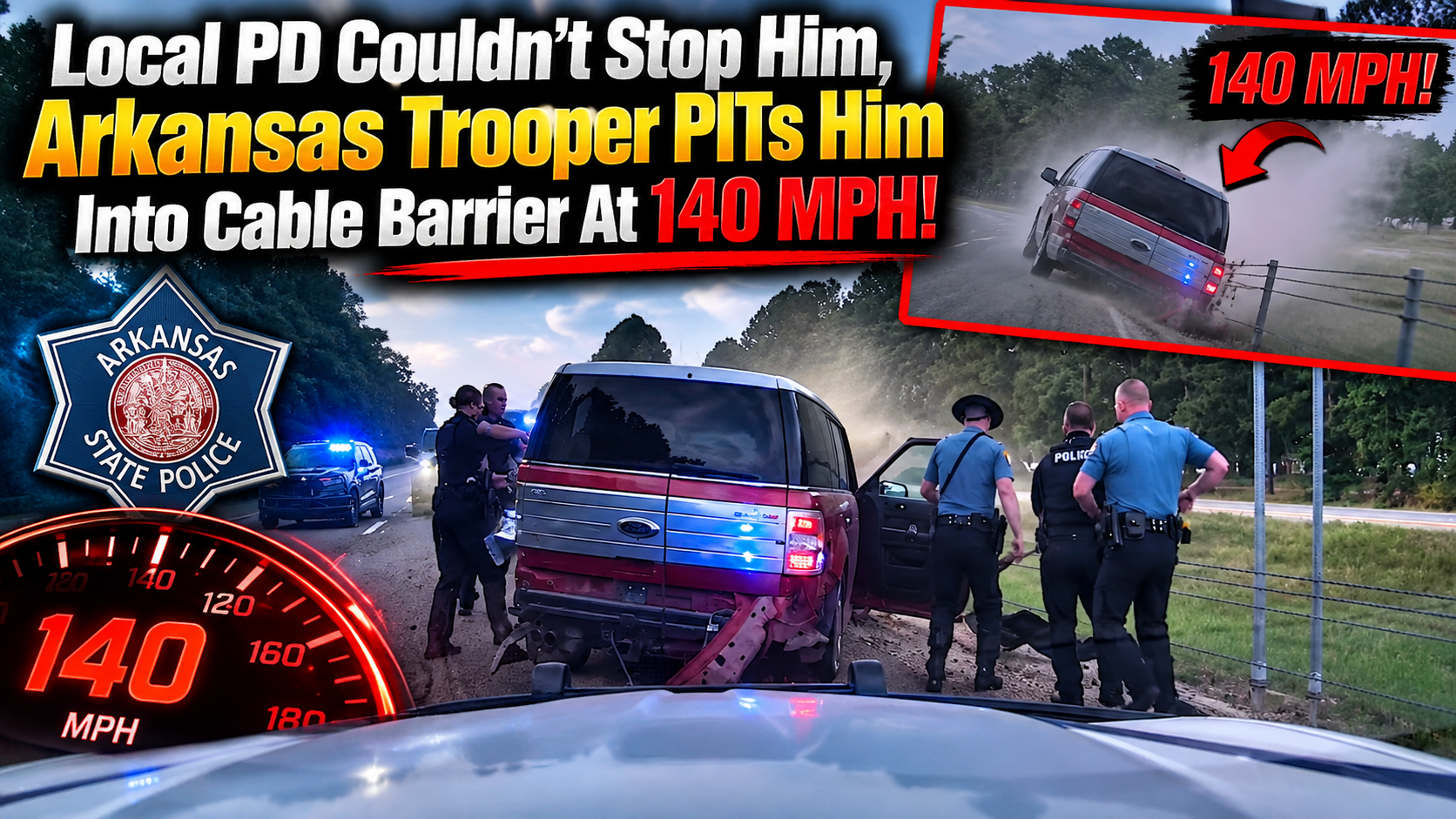 Local PD Couldn't Stop Him, Arkansas Trooper PITs Him Into Cable Barrier At 140 MPH!