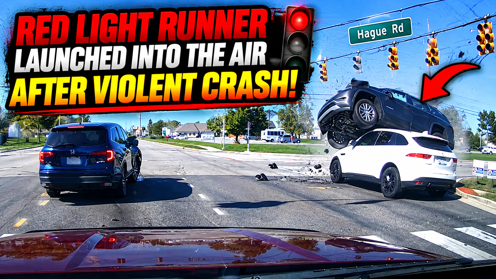Red Light Runner Launched Into The Air After Violent Crash!