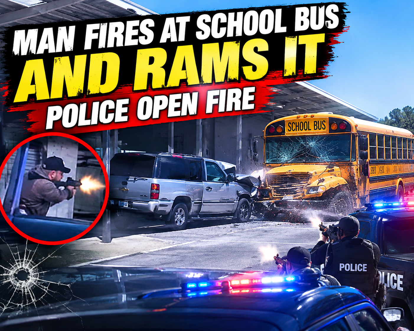 Man Fires at School Bus and Rams It — Police Open Fire