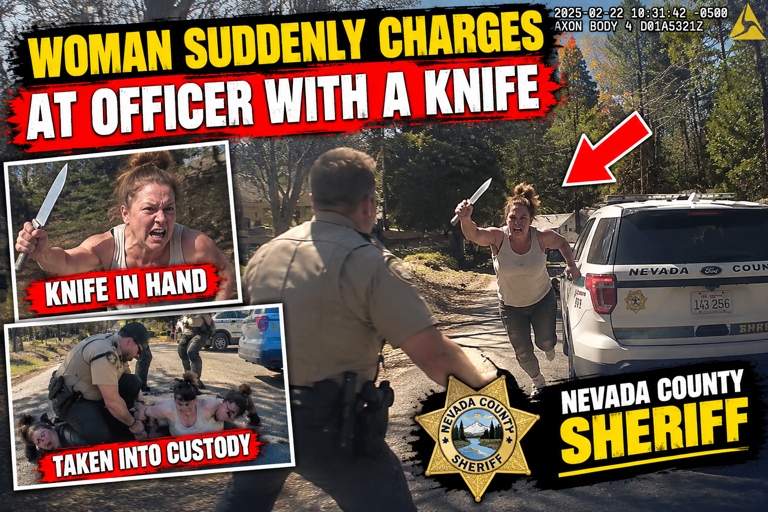 Woman Suddenly Charges at Officer With a Knife