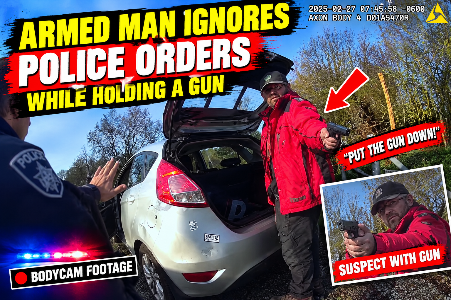 Armed man ignores police officer's orders while holding a gun