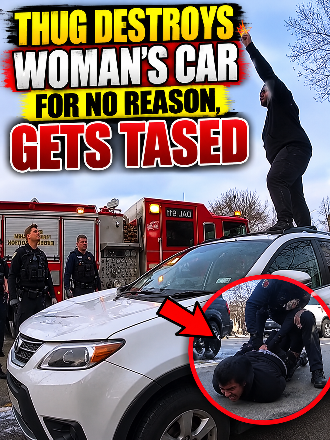 Thug Destroys Woman's Car For No Reason, Gets Tased