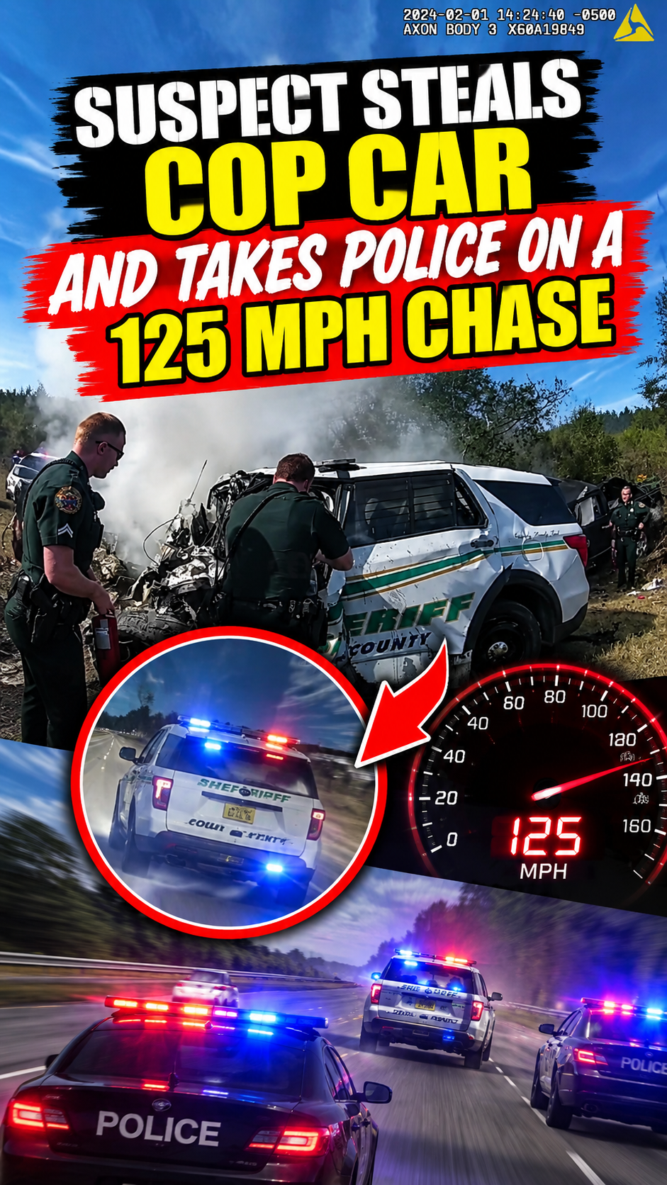 Suspect Steals Cop Car and Takes Police on a 125 MPH Chase