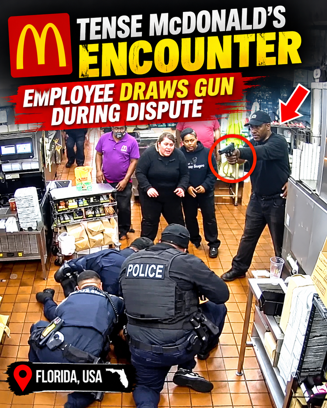 🚨 Tense McDonald’s Encounter: Employee Draws Gun During Dispute in Florida