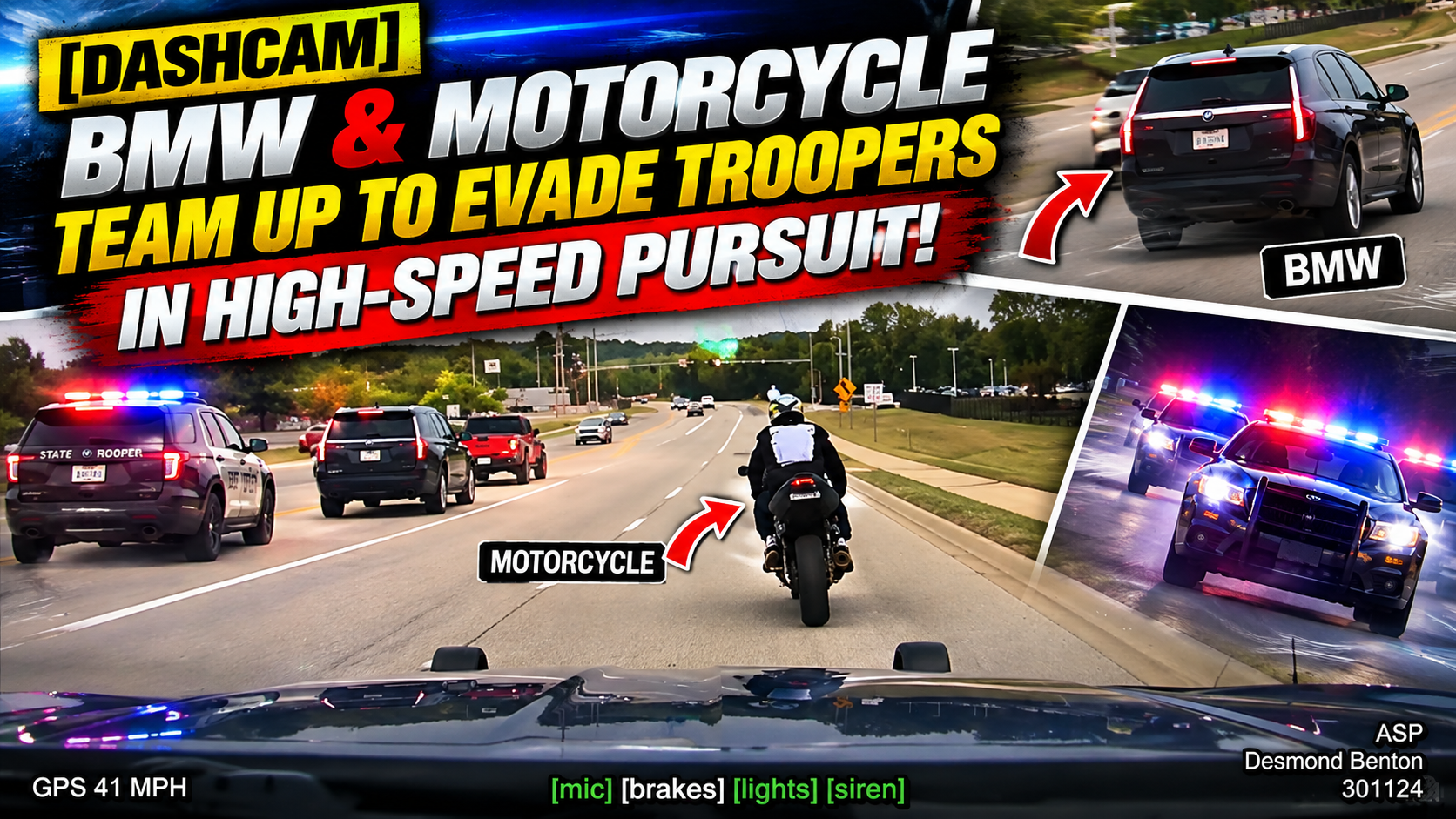 [DASHCAM] BMW & Motorcycle TEAM UP To Evade Troopers In High-Speed Pursuit!