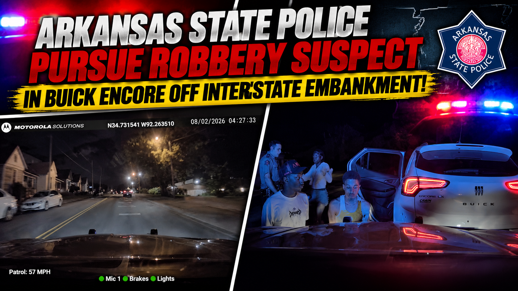 Arkansas State Police Pursue Robbery Suspect In Buick Encore Off Interstate Embankment!