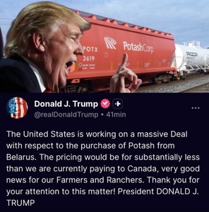 Trump Says U.S. Is Working on ‘Massive’ Belarus Potash Deal to Undercut Canadian Prices