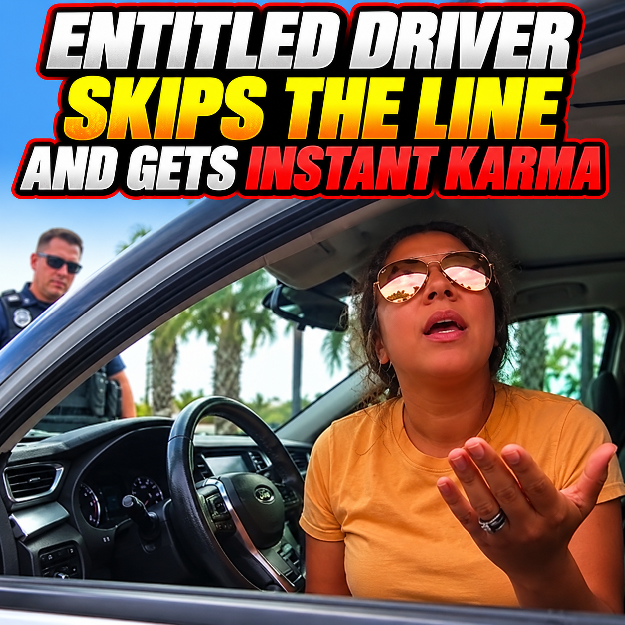 Entitled Driver Skips the Line and Gets Instant Karma