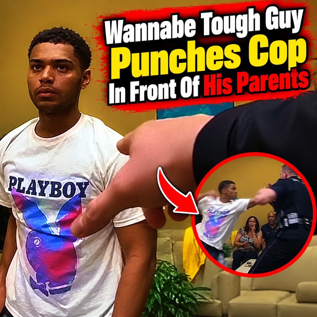 Wannabe Tough Guy Punches Cop In Front Of His Parents
