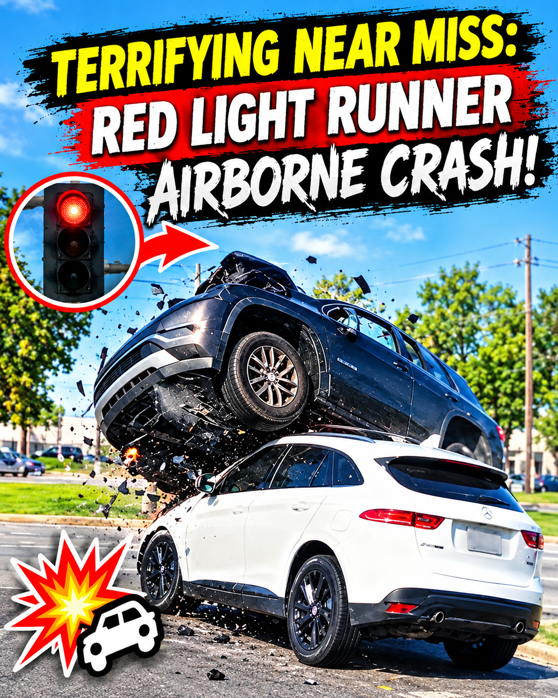 ⚠️ Terrifying Near Miss: Red Light Runner Airborne Crash! 🚗💥