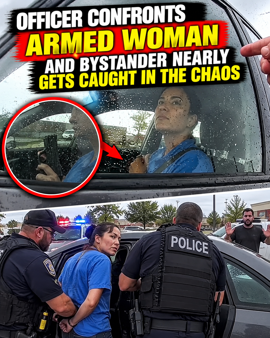 Officer Confronts Armed Woman and Bystander Nearly Gets Caught in the Chaos