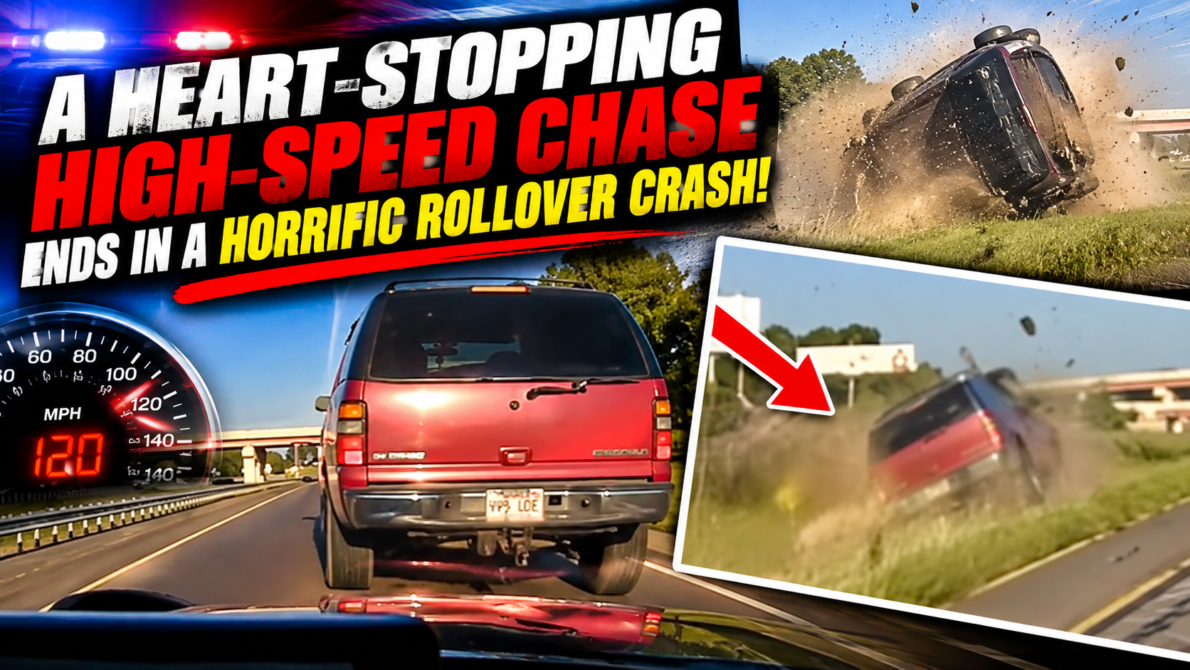 A heart-stopping high-speed chase ends in a horrific rollover crash!
