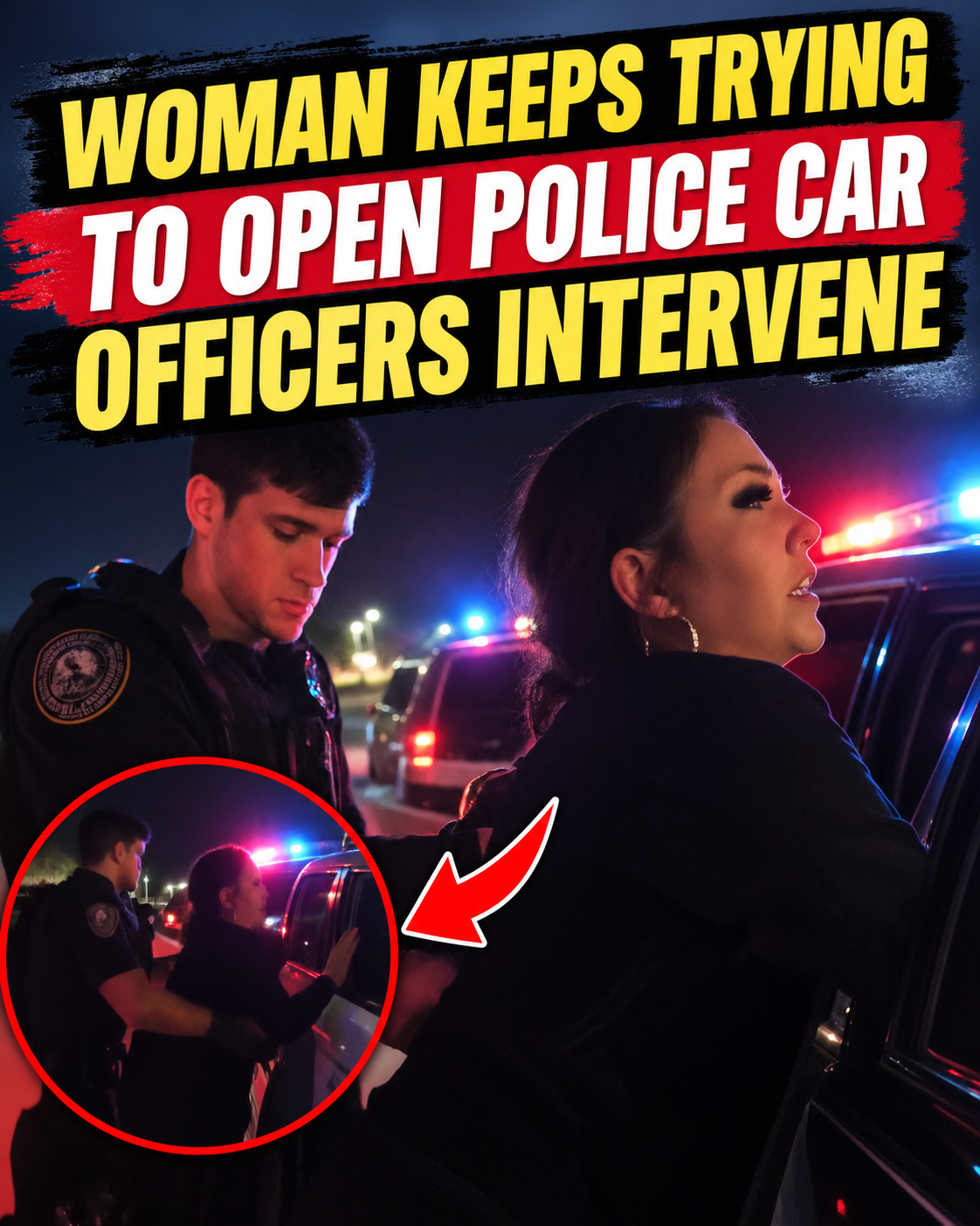 Woman Keeps Trying to Open Police Car — Officers Intervene