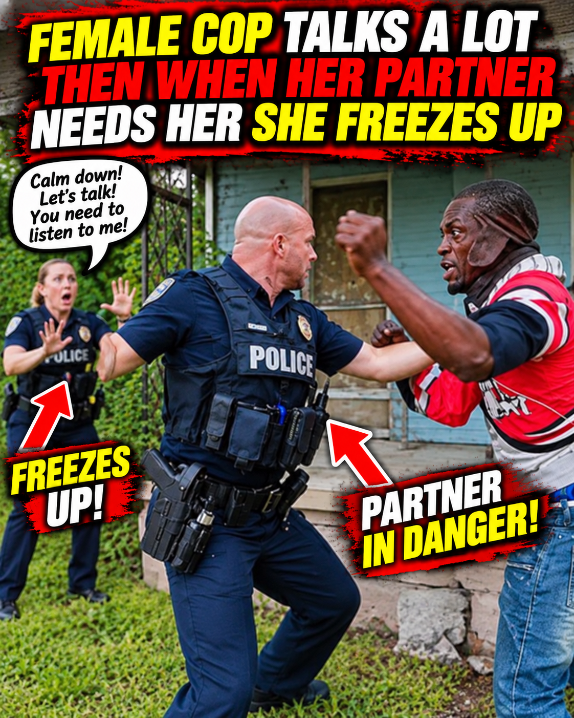 FEMALE COP TALKS A LOT THEN WHEN HER PARTNER NEEDS HER SHE FREEZES UP