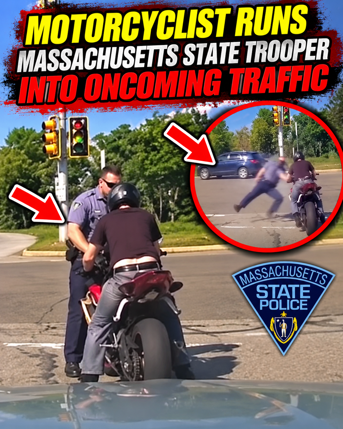 Motorcyclist runs Massachusetts state trooper into oncoming traffic 🏍️