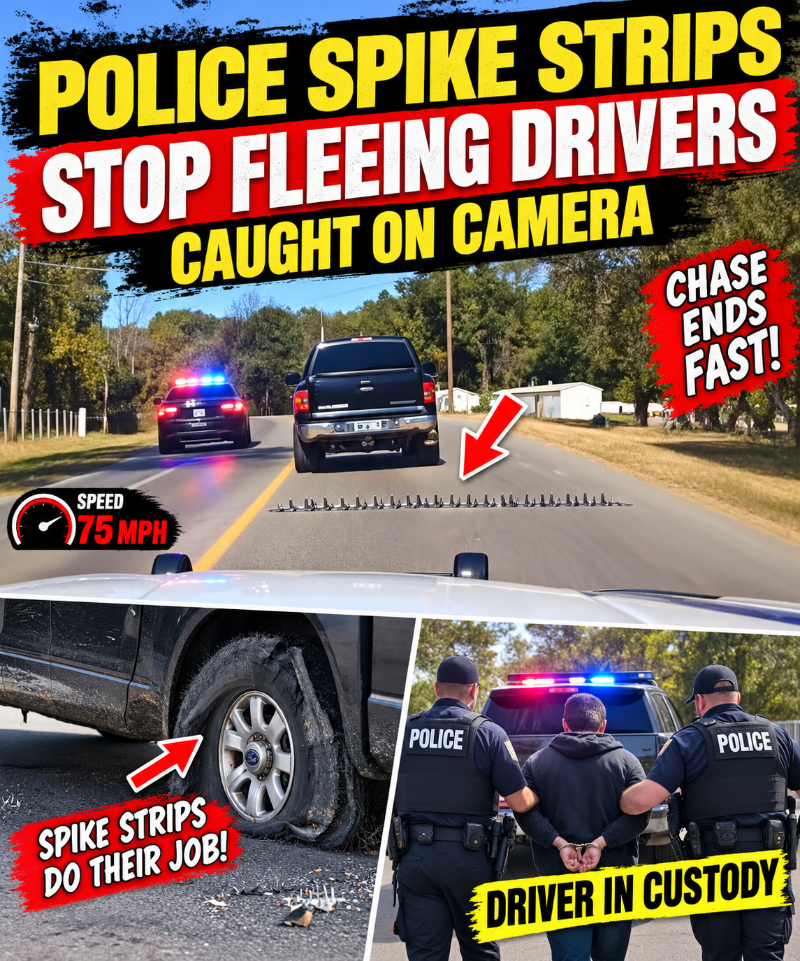 Police Spike Strips Stop Fleeing Drivers Caught on Camera