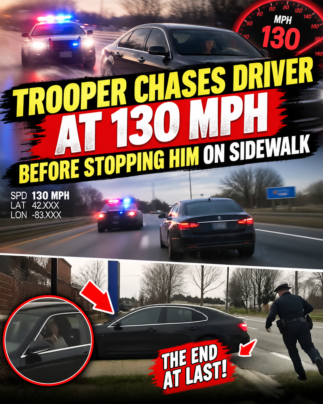 Trooper Chases Driver at 130 MPH Before Stopping Him on Sidewalk