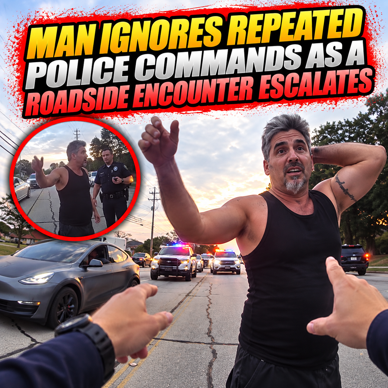 Man Ignores Repeated Police Commands as a Roadside Encounter Escalates