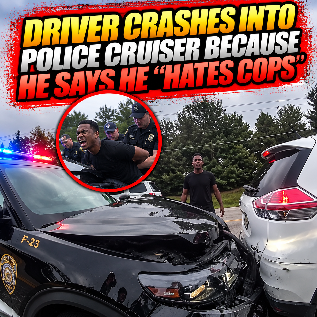 Driver Crashes Into Police Cruiser Because He Says He “Hates Cops”