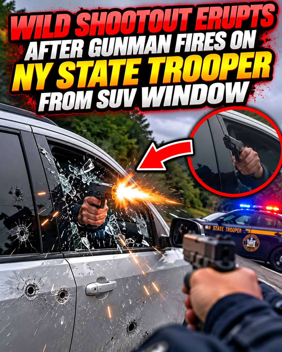 Wild Shootout Erupts After Gunman Fires on NY State Trooper From SUV Window